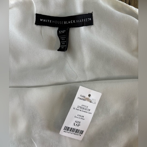 NWT White House Black Market V-Neck Tank Top Cami XSP Ecru Silver Embellishments - Picture 5 of 9